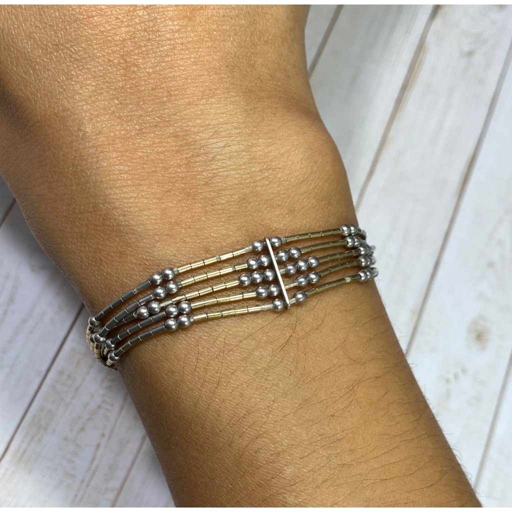 Native American Navajo Liquid Silver Five Strand Bracelet 6 3/4 Inches Tribal